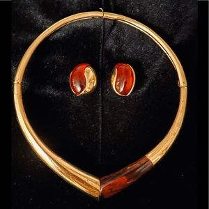 GIVENCHY Necklace and Earrings Gold/Tortoise Set